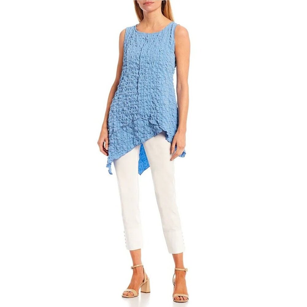 IC Collection Blue Pucker Lagenlook Sleeveless Tunic Tank Top XL Artsy Bubble